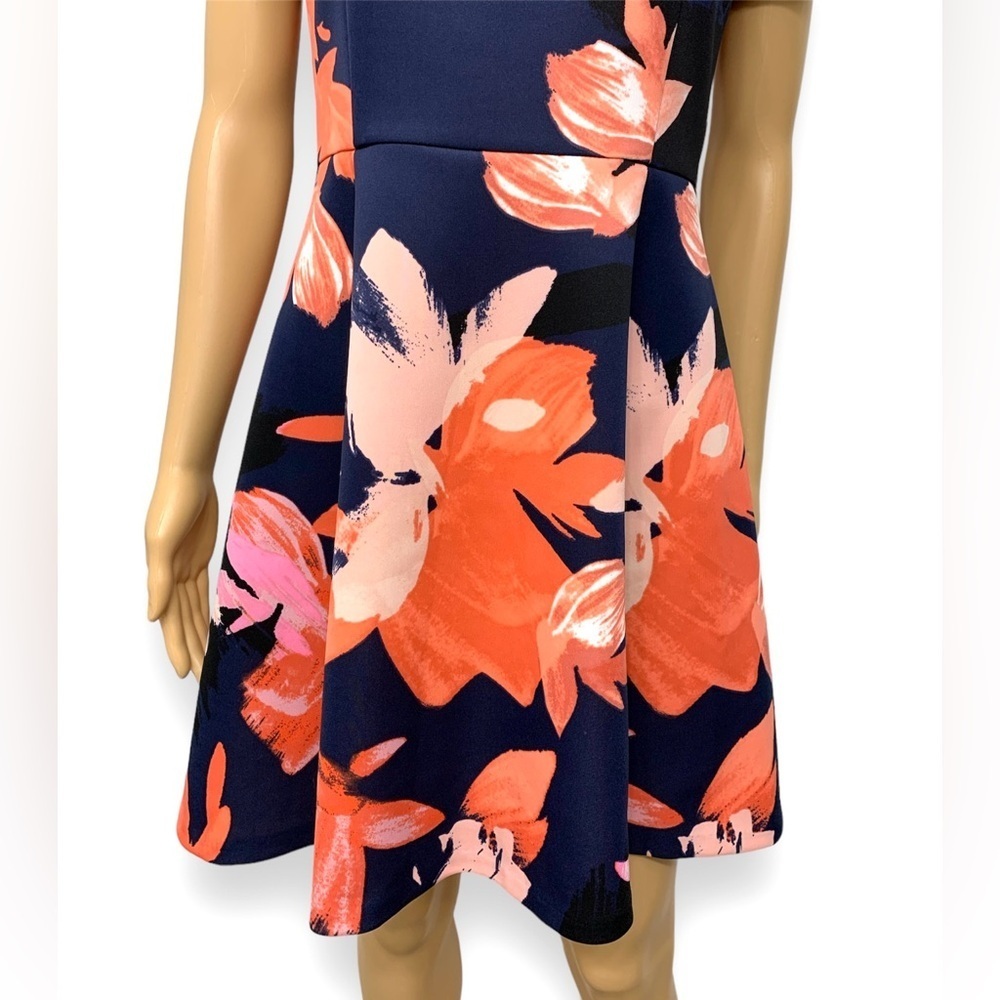 Vince Camuto Coral Pink Floral Flare Cocktail Mini Dress Women’s size 8P - Picture 3 of 12